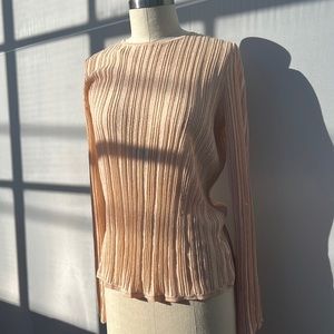 Elegant Cream Ribbed Blouse